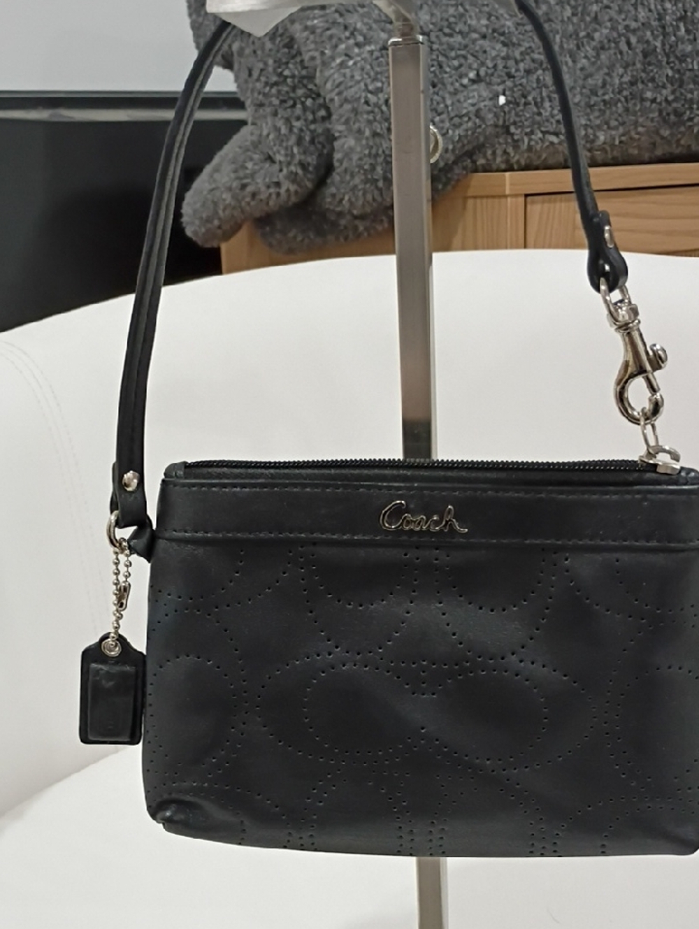 Coach Black Perforated Leather Crossbody Pouch